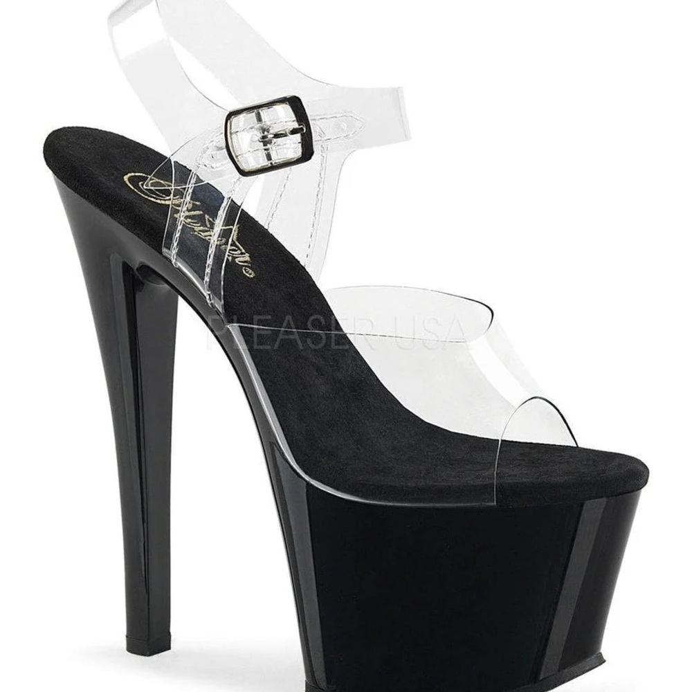 Pleaser Sky Black and Clear Pole Dance Shoes Sandals NIB